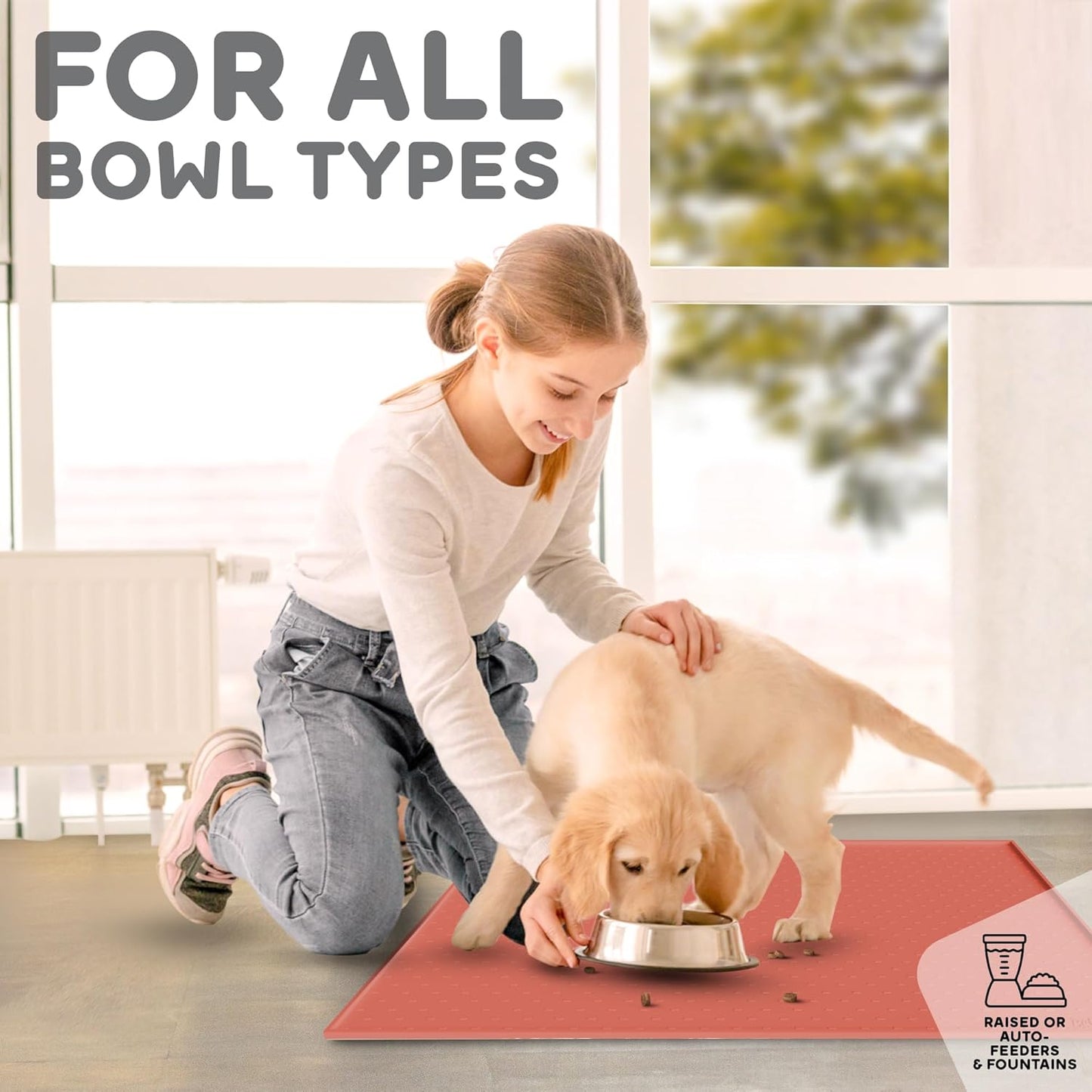 Dog Food Mat - Raised Edges Dogs Mat for Food and Water Prevent Spill, Waterproof Cat Food Mats Protect Floors, Easy Clean Dog Bowl Mats for Food and Water, Silicone Pet Feeding Placemats