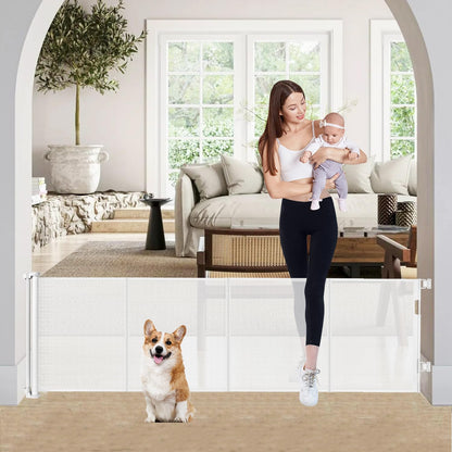 24" Tall X 120" Extra Wide Retractable Baby Gates, Short Dog Gates to Step Over, Reinforced Long Mesh Pet Gate with Support Rods, Small Puppy Gates for The House, Grey