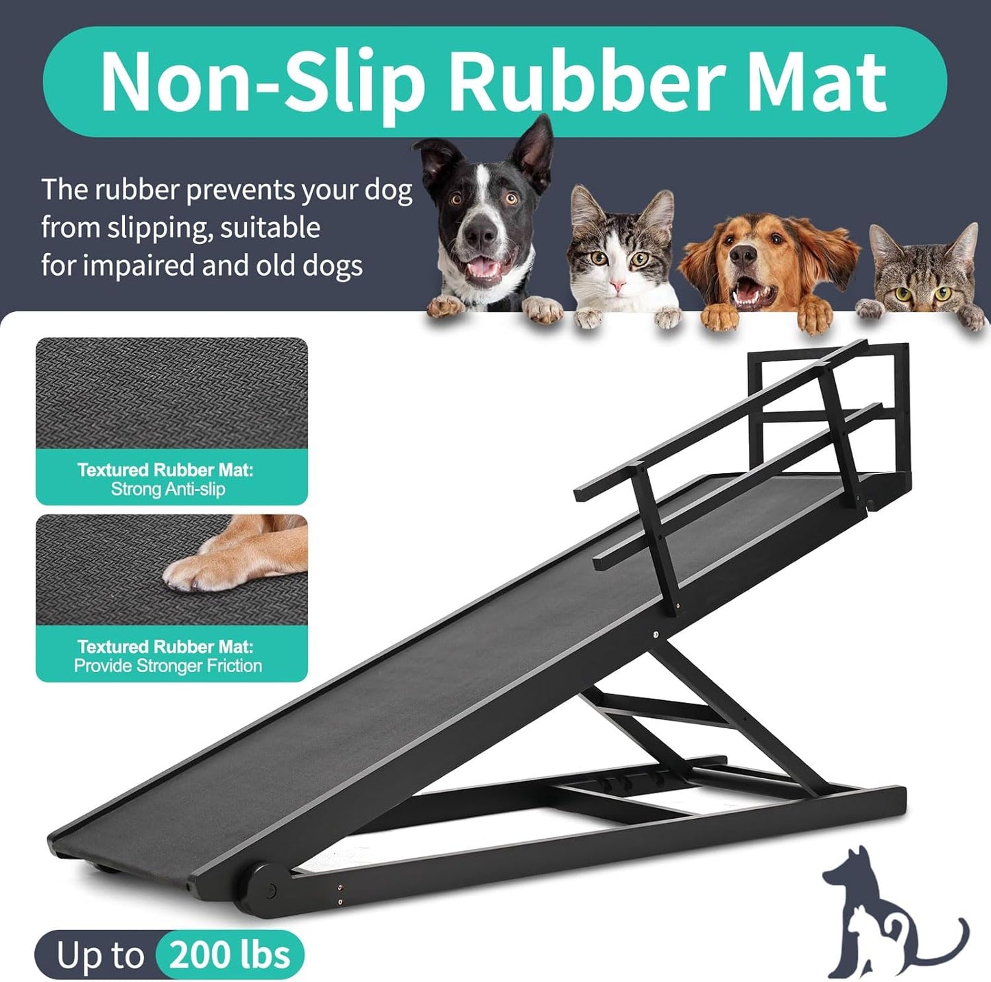 Dog Ramp for Couch, 5-Level Adjustable Wooden Pet Ramp for Bed & SUV, Adjustable Height 15.7"-23.6",Folding Non Slip Dog Ramps for Small Large Senior Dogs & Cats - Furniture Quality