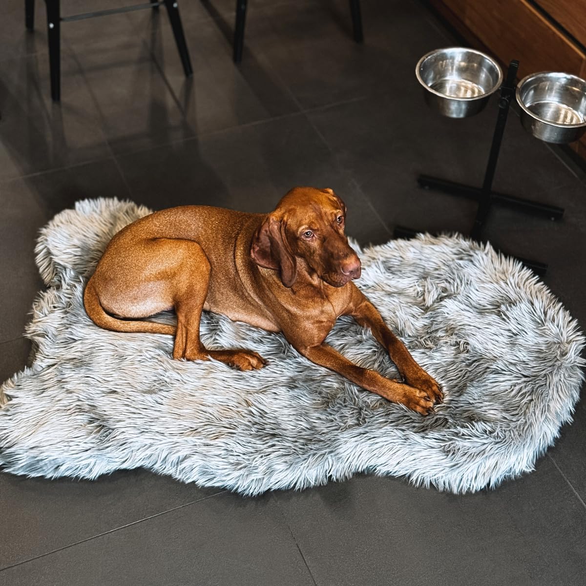 IHAPPYDOG Luxury Faux Fur Orthopedic Dog Bed, Memory Foam Dog Bed for Small, Medium, Large and XL Pets, Fluffy Pet Bed with Waterproof and Washable Cover (White w/Brown Tips, 50"x30")