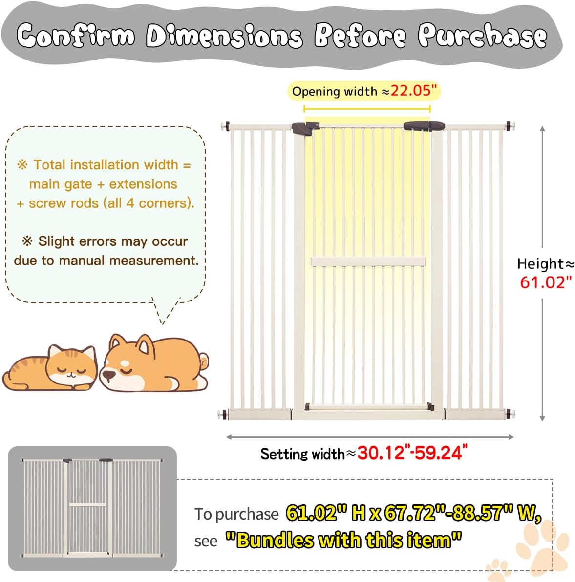 Lumizone Extra Tall Cat Gate 61.02" High Pressure Mounted Extra Wide 30.12"-34.05" (17Sizes) 1.37" Gap No Drilling Auto-Close Tall Pet Gate for Dogs (Black, 30.12"-34.05" W)