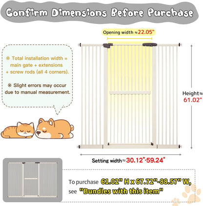 Lumizone Extra Tall Cat Gate 61.02" High Pressure Mounted Extra Wide 30.12"-34.05" (17Sizes) 1.37" Gap No Drilling Auto-Close Tall Pet Gate for Dogs (Black, 30.12"-34.05" W)