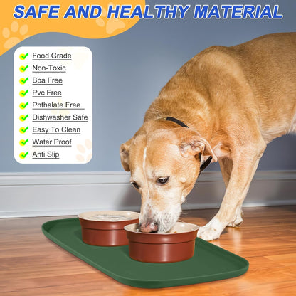 Small Silicone Pet Food Mat with Raised Edge for Food and Water Bowl, Square Dog Feeding Mats, Cat Food Trays for Floor Waterproof, Rubber Tray for Dogs and Cats, 12 x 12 x 0.7 Light Olive Green