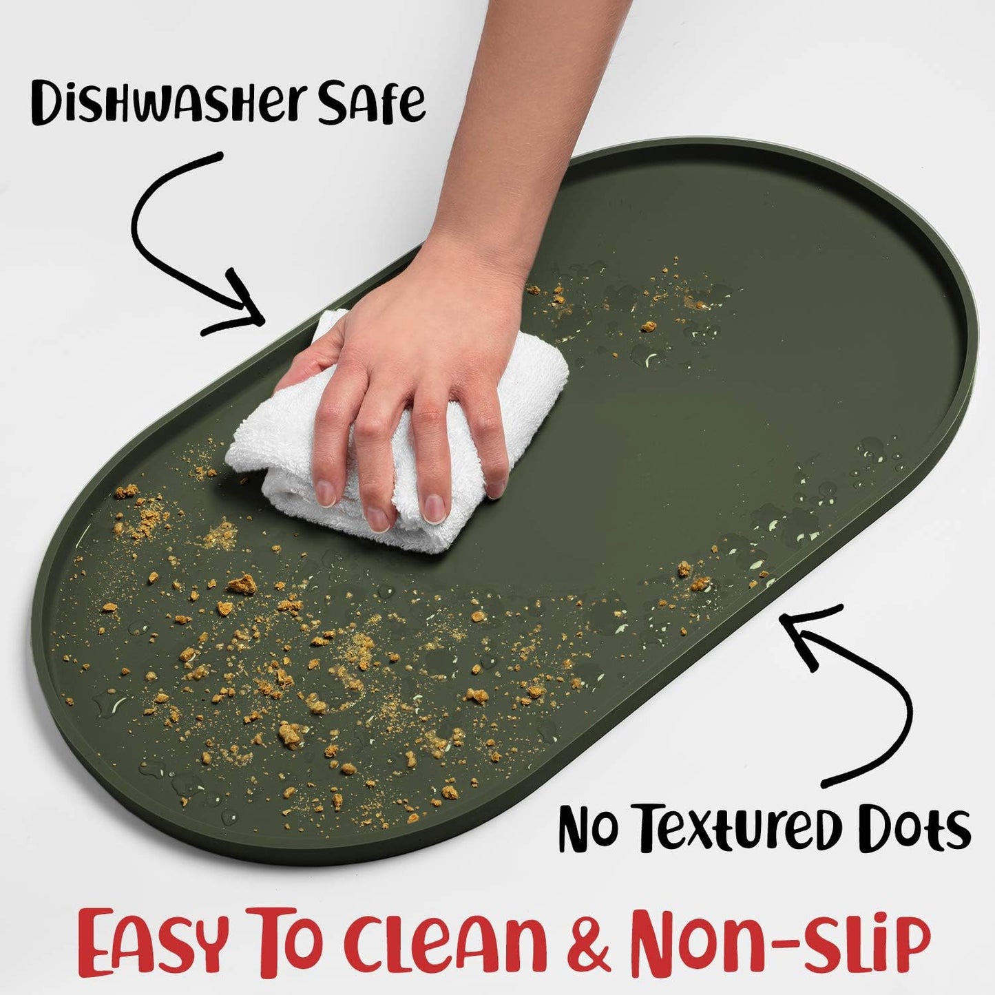 DogBuddy Dog Food Mat - Waterproof Dog Bowl Mat, Silicone Pet Mat for Food and Water Bowls, Nonslip Pet Feeding Mat with Edges, Dogs Food Mats for Floors, Puppy Supplies (Small, White Sand)