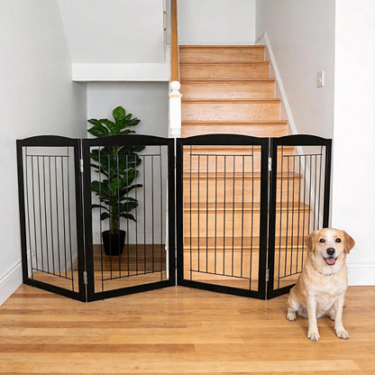 ZJSF Freestanding Foldable Dog Gate for House Extra Wide Wooden White Indoor Puppy Gate Stairs Doorways Pet Gate Tall Dog Fence 3 Panels Fence