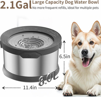 6.5L Dog Water Bowl No Spill 1.6 Gallon Stainless Steel Water Bowl for Dogs 220oz Large Capacity No Splash Slow Drinking Feeder with Anti-Slip Mat for Messy Drinkers 6.5L+2 Filters