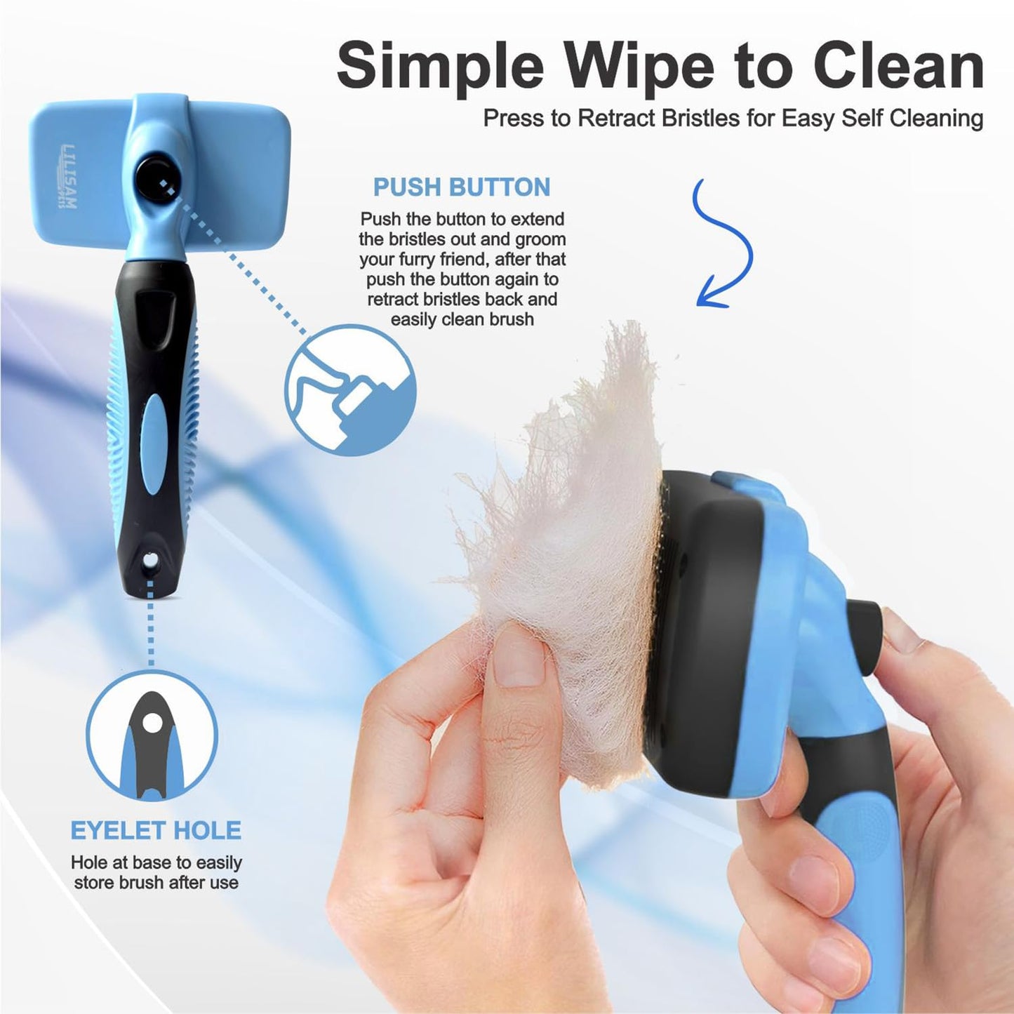 Pet Self Cleaning Slicker Brush and Grooming Comb - Gently Removes Loose Hair, Tangles, and Dirt - Skin Friendly Deshedding Grooming Tool for Hair Dogs & Cats - Pet Supplies Accessories (Purple)