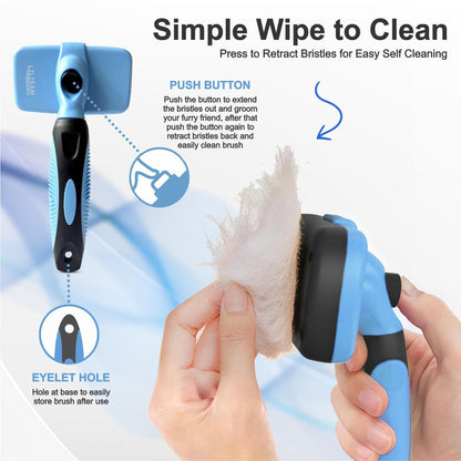 Pet Self Cleaning Slicker Brush and Grooming Comb - Gently Removes Loose Hair, Tangles, and Dirt - Skin Friendly Deshedding Grooming Tool for Hair Dogs & Cats - Pet Supplies Accessories (Purple)