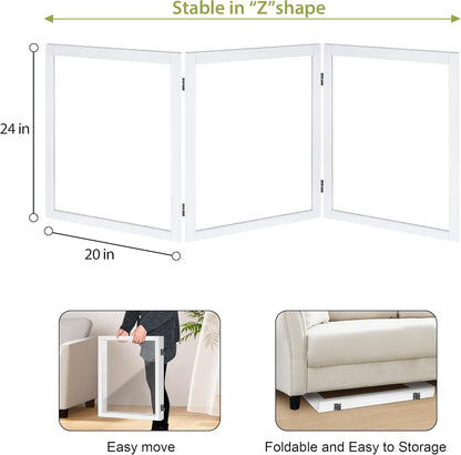 LZRS Clear Dog Gate for Indoor Use - Transparent Pet Fence with Solid Hardwood and Plastic Board, Stylish & Durable freestanding Pet Gate for Doorways, Stairs and Hallways-2 Panel Cherry
