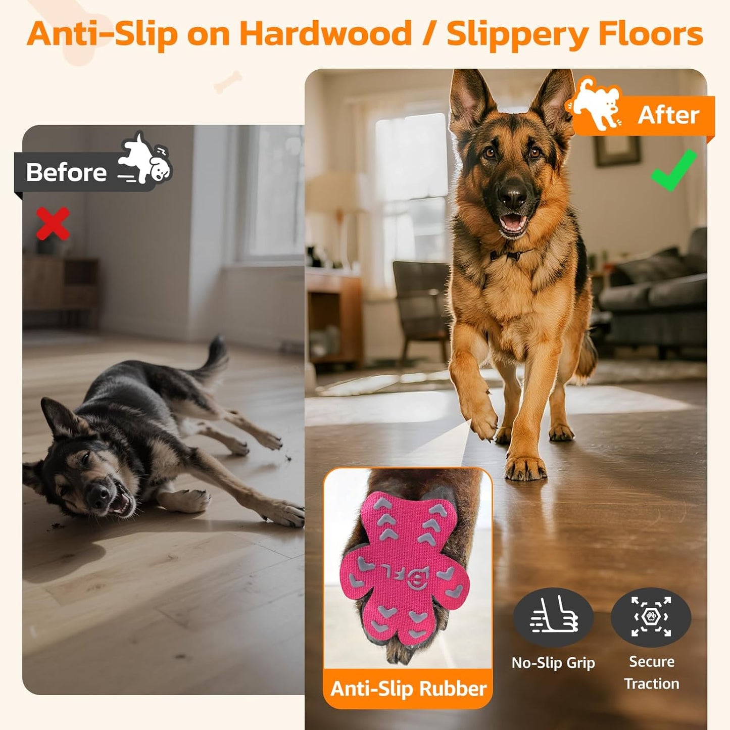 Anti Slip Dog Paw Protector Pads for Senior Dogs, Paw Pads for Dogs Traction, Disposable Self Adhesive Paw Grips for Old Dog on Slippery Hardwood Floor, Black 12 Sets (48pcs) XXL 61-80lbs