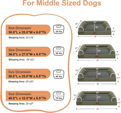 Large Dog Bed Orthopedic Washable: Beds Bolster XL Bed Large Big Dogs Memory Foam Couch Sofa Waterproof with Removable Cover