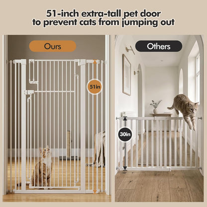 Metal Pet Gate with Cat Door, Adjustable Dog Gate for Doorways & Stairs, Pressure Mounted, Auto-Close, No Tools Needed, 31-46 Inches, Black