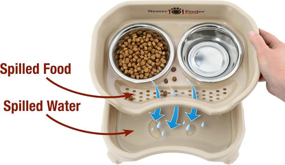 Neater Feeder Express Mess Proof Dog Bowls Elevated for Small Breeds under 15 Lb, Made in USA, No Spill Raised Dog Food Bowl Stand, Stainless Steel Food and Water Bowl Set, Feeding Station, Cappuccino