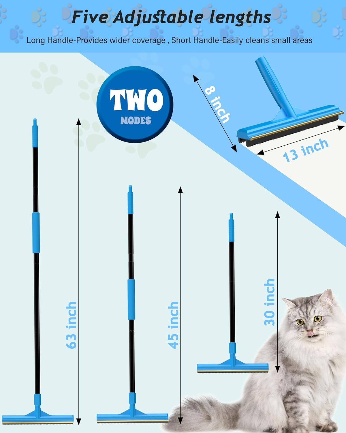 Carpet Rake for Pet Hair Removal,Adjustable Handle Carpet Rake Cat Dog Hair Remover,Reusable Carpet Scraper Dog Cat Deep Hair Cleaner Remover Tool for Rugs, Mats, Couch, Furniture (57'' Extra Large)