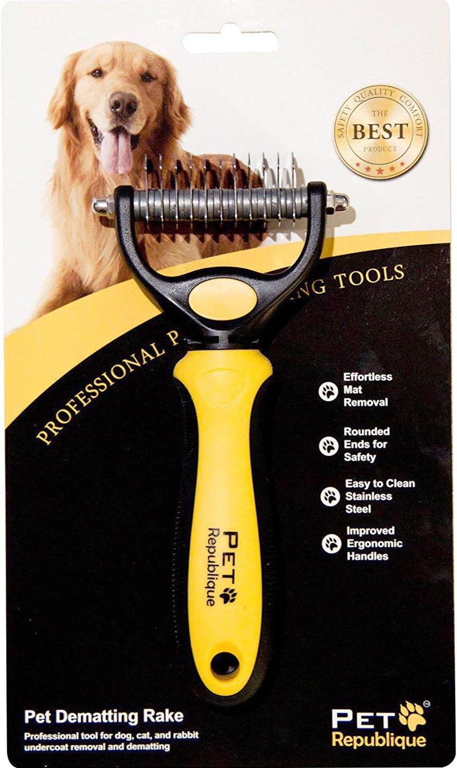 Pet Republique Dog Dematting Tool – Matt Splitters for Dogs, Cats, Rabbits, Long Haired Breed Pets – Effective Pet Dematting, Mat Remover, De-Matting Comb, or Dematter (6+11 Teeth)