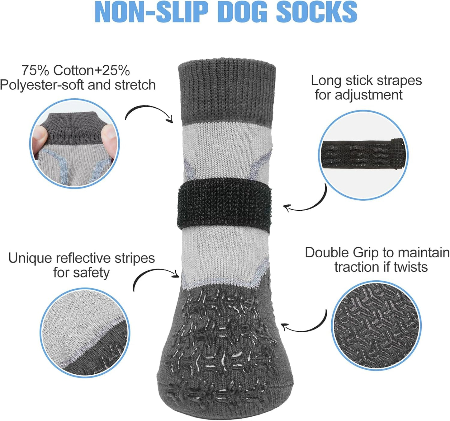 BEAUTYZOO 6PCS Dog Socks to Prevent Licking Paws, Anti Slip Dog Shoes for Hot Pavement Hardwood Floors, Traction Control Toe Grips Boots & Paw Protectors for Small Medium Large Senior Dogs, Grey S