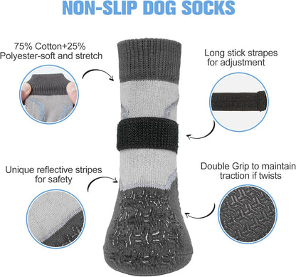 BEAUTYZOO 6PCS Dog Socks to Prevent Licking Paws, Anti Slip Dog Shoes for Hot Pavement Hardwood Floors, Traction Control Toe Grips Boots & Paw Protectors for Small Medium Large Senior Dogs, Grey S