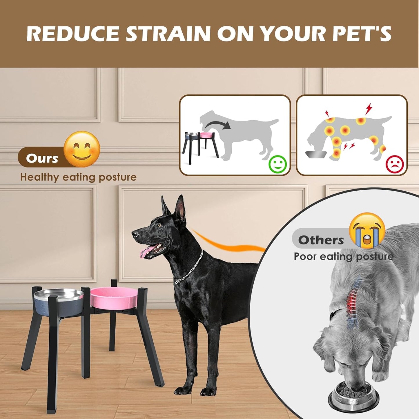 Elevated Dog Bowls for Large and Extra Large Dogs, Adjustable Width Dog Bowl Stand for 7-10.6" Wide Bowls, Food and Water Feeder, 13.7 in Tall Single Holder (Bowl Not Included)