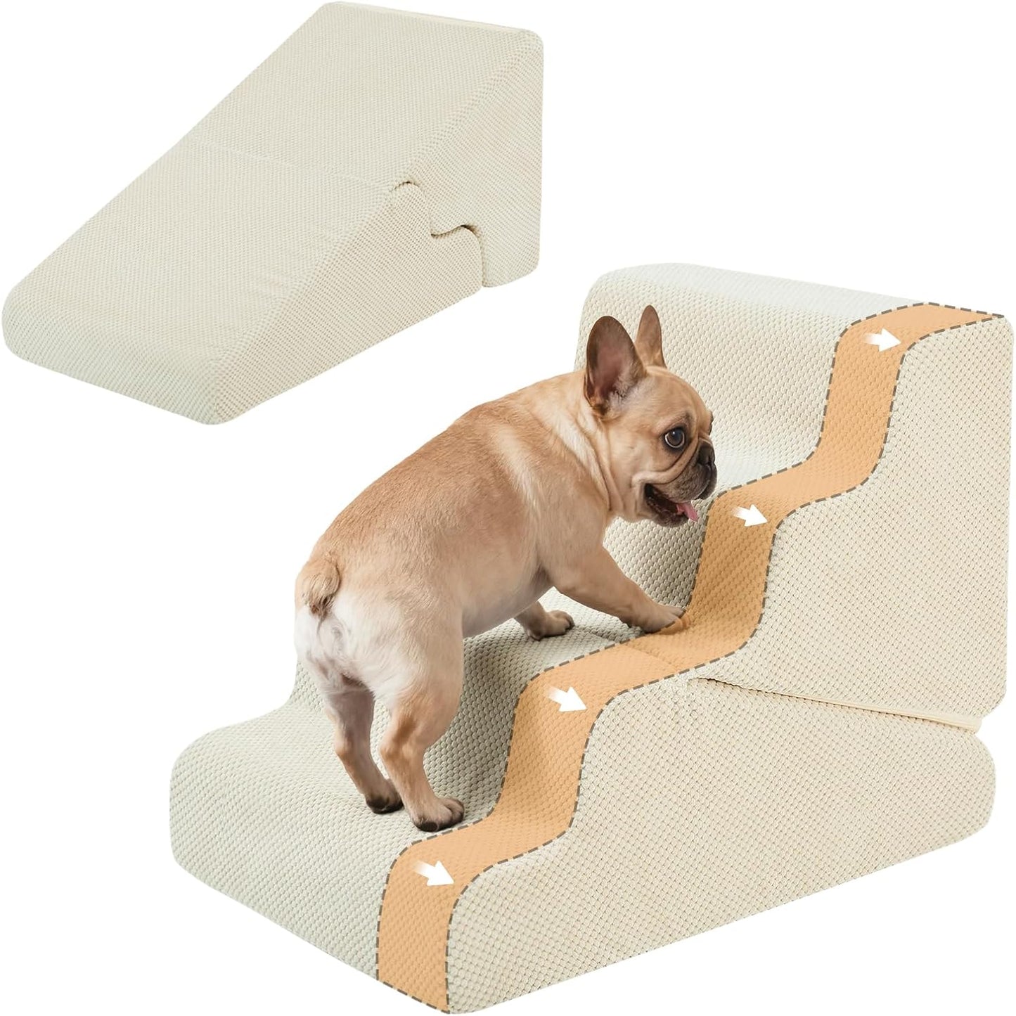 Dog Ramp for Bed, 23" H Dog Stairs for High Bed, 2 in 1 Pet Steps for Small Dogs, 5-Step Foldable Transformable Large Cats Ramp to Get on Couch, Non-Slip Balanced, Grey