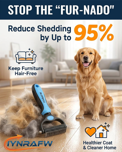 Pet Pro Grooming Tool Dual Tooth Pet Grooming Comb Undercoat Rake for Dogs Cats Long Hair Deshedding Tool Dematting Brush Double Sided Stainless Steel Teeth Remover Mats Tangles Loose Fur