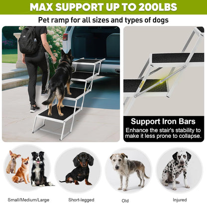 Dog Stairs for Large Dogs,Dog Stairs for Cars,Foldable Dog Ramp Pet Steps Light Weight Aluminum,Extra Wide Dog Stair for Large Dogs,High Beds, Trucks, Supports up to 200 lbs (Extra Wide-4 Steps)