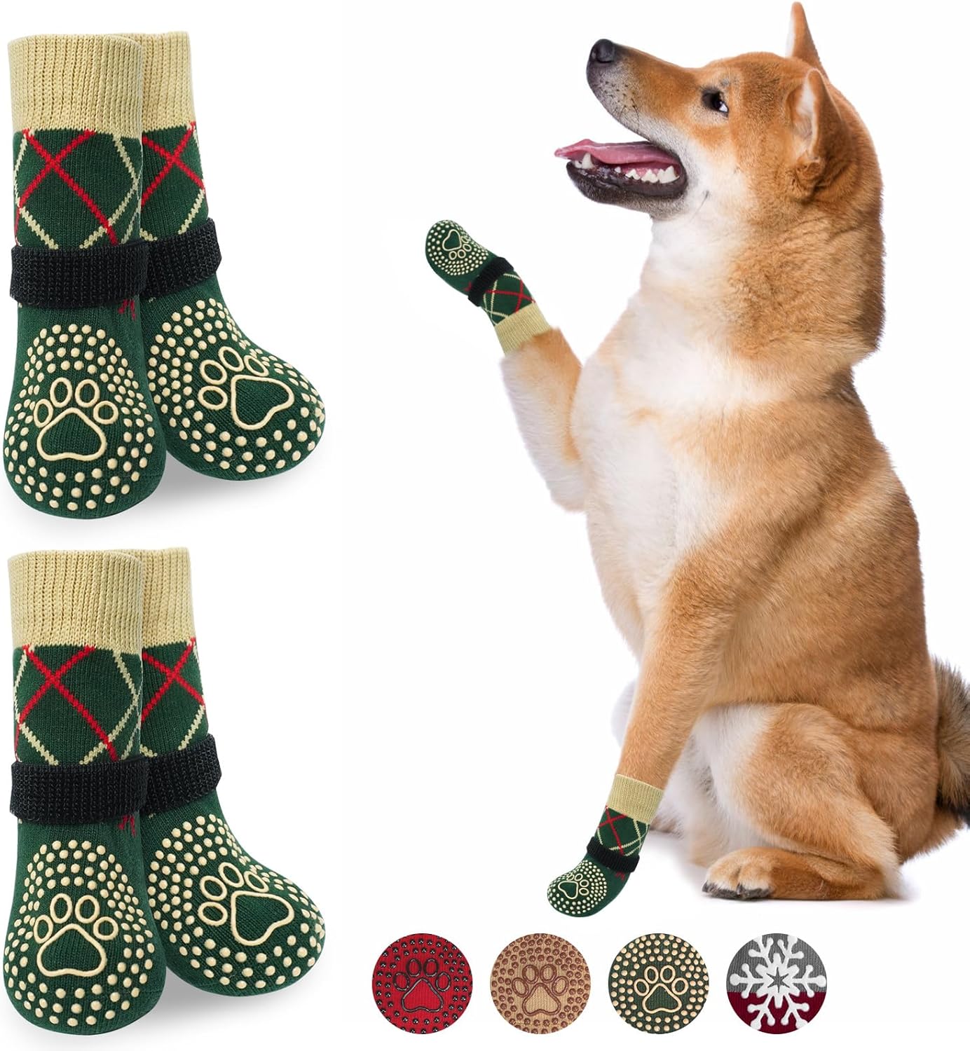 BEAUTYZOO Dog Socks to Prevent Licking Paws -Dog Shoes for Hot Pavement & Hardwood Floors Anti Slip, Traction Control Boots & Paw Protectors with Double Side Grips for Small Medium Large Senior Dogs