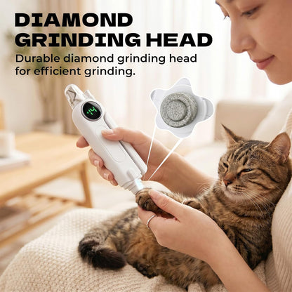 2-in-1 Pet Nail Clipper with LED Light and Digital Display – Upgraded Cat and Dog Nail Grinder with Safety Guard, USB Charging, Splash-Proof, Low-Noise, Pain-Free Nail Trimmer (White)
