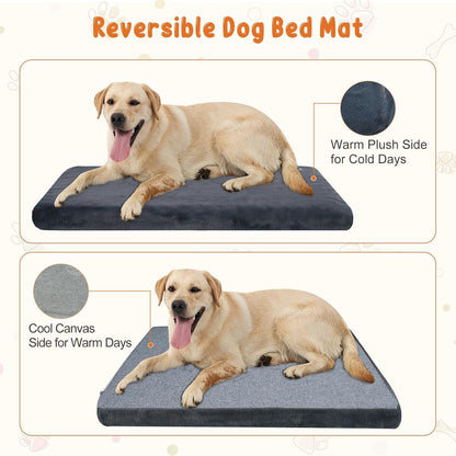 EMPSIGN Stylish Dog Bed Mat Dog Crate Pad Mattress Reversible (Cool & Warm), Water Proof Linings, Removable Machine Washable Cover, Firm Support Pet Crate Bed for Small to XX-Large Dogs, Grey