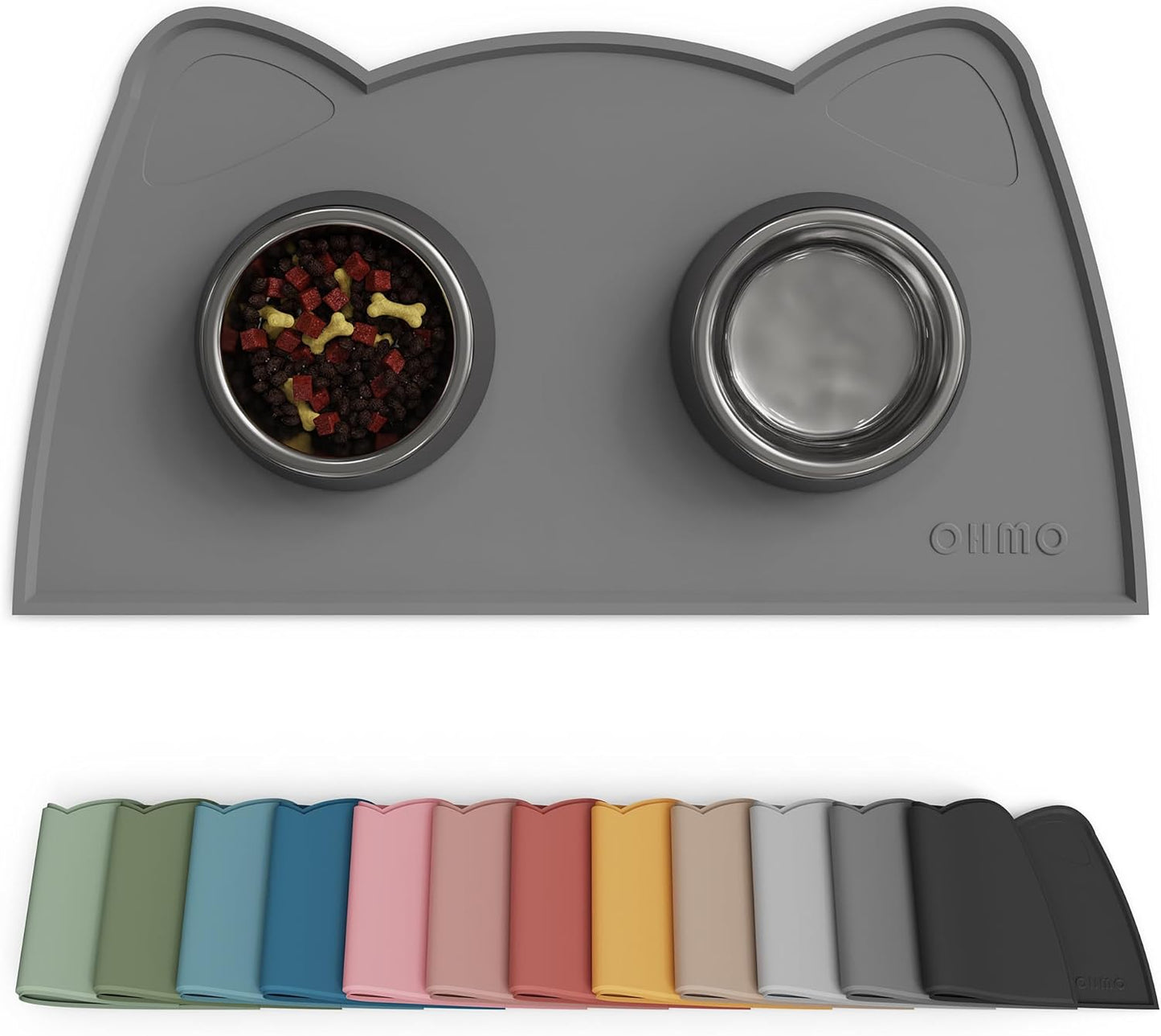 OHMO - Cat Food Mat, Silicone Pet Feeding Mat for Floor Non-Skid Waterproof Dog Water Bowl Tray, Easy to Clean Pet Placemat (Erythrinus, 18 * 9.8'')