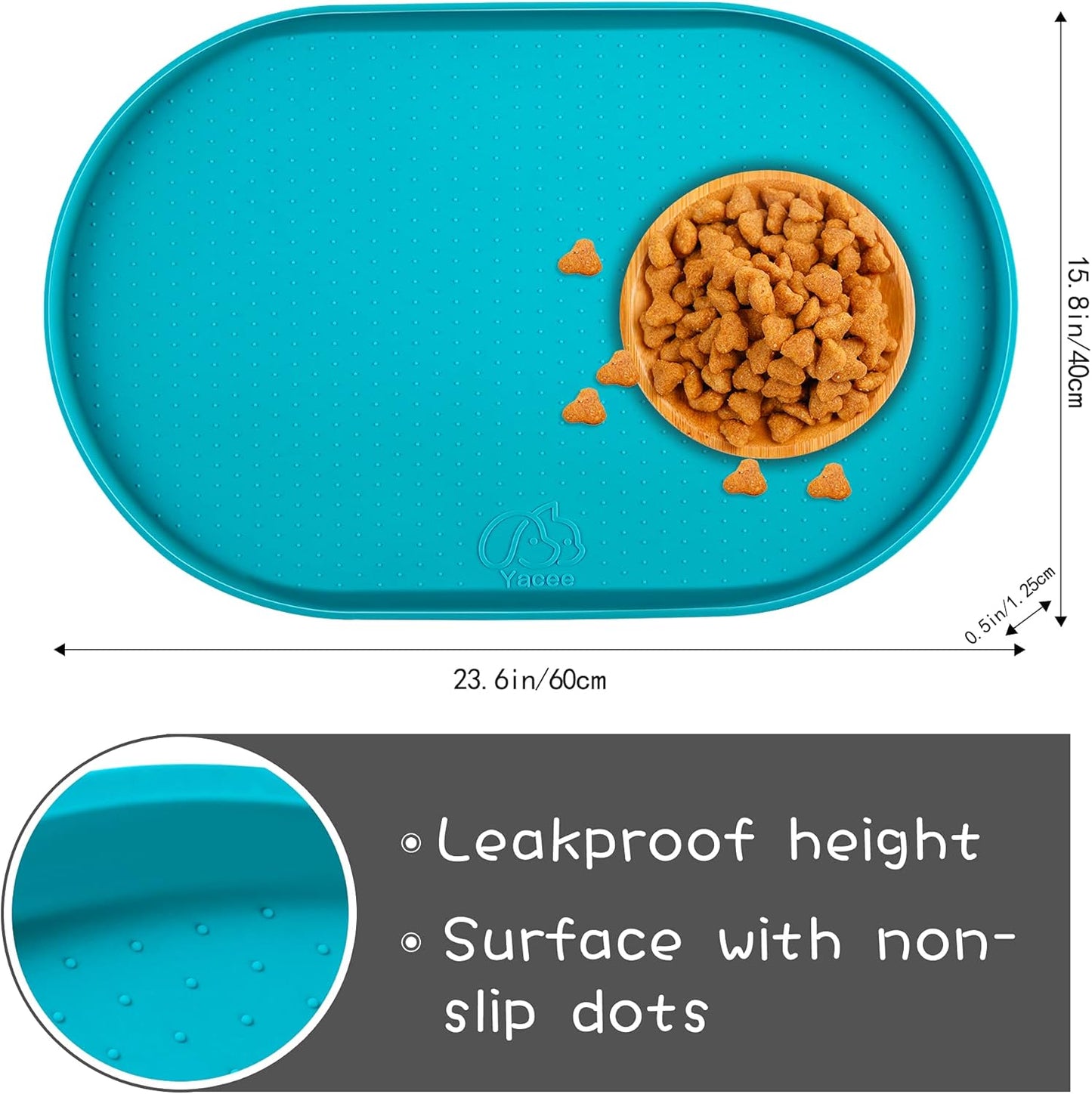100% Waterproof 0.5" Raised Edge BPA Free Silicone Dog Food Mat, Pet Cat Feeding Mats Contain Spills Protects Floors, Placemats for Cats and Dogs Water Bowl Dishwasher. (Small, Gray)