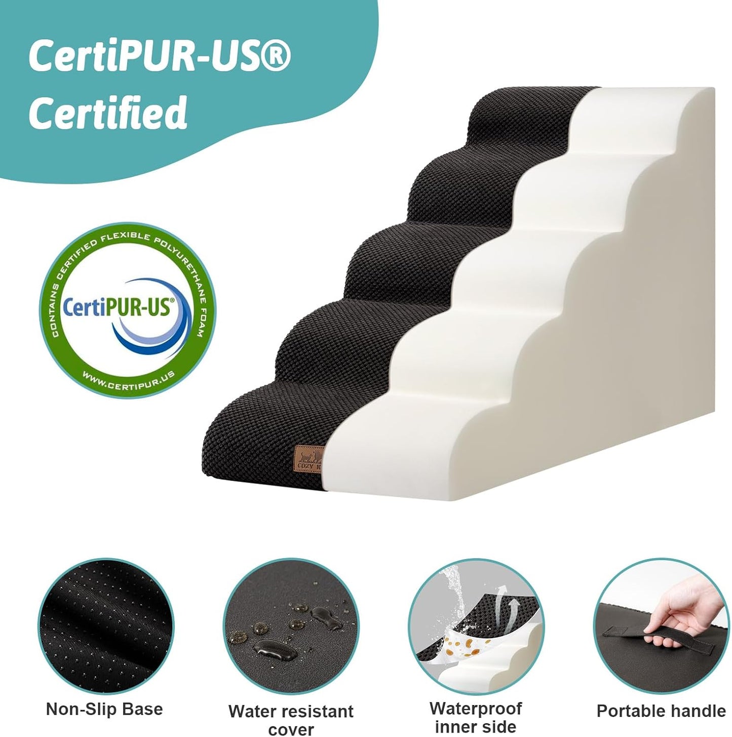 COZY KISS Dog Stairs for Small Dogs 15.7" H, Curved Dog Step for Puppy, Older Cat, Medium Pet Ramp for Sofa, Couch or Chair, Ladder with High Density Foam, 3 Step, 15.7x22.4x15.7 inch, Beige