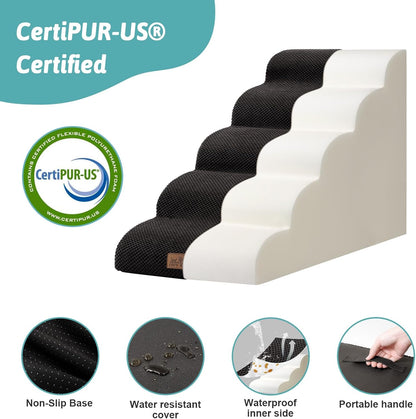 COZY KISS Dog Stairs for Small Dogs 15.7" H, Curved Dog Step for Puppy, Older Cat, Medium Pet Ramp for Sofa, Couch or Chair, Ladder with High Density Foam, 3 Step, 15.7x22.4x15.7 inch, Beige