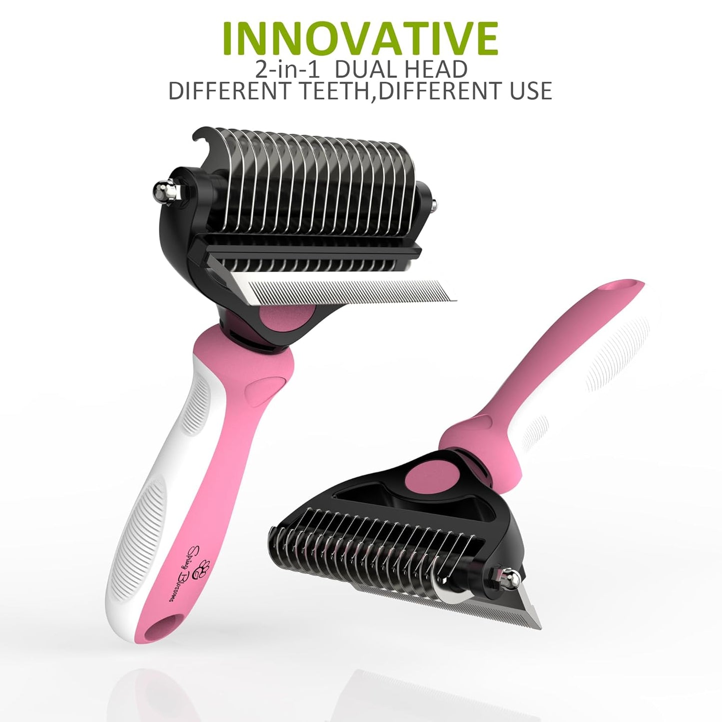 Spring Blossoms-2 in 1 Professional Grooming Rake for Cats & Dogs-Dematting Comb for Easy Mats & Tangles Removing,Pet Brush Safe No More Nasty Shedding and Flying Hair (Orange)
