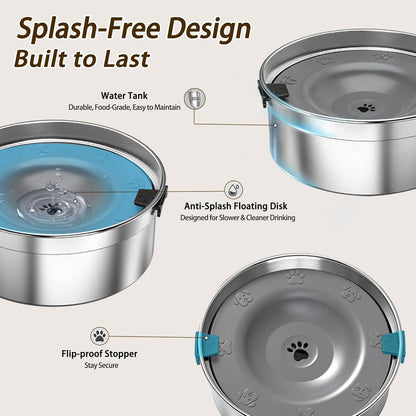 Dog Water Bowl No Spill, 1.5L/50oz Stainless Steel Slow Water Bowl for Dogs, Spill Proof Dog Bowl with Anti-Splash & Non-Slip, Slow Drinking Water Bowl Dispenser for Messy Drinkers (Black)