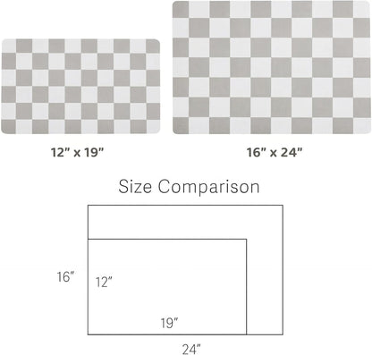 Checkered Dog Feeding Mat, Absorbent Mats for Dog Food and Water Bowl, Dispenser, Retro Aesthetic Khaki Beige Checkerboard Pet Placemat for Dogs, Cats, Puppy Accessories, 12" X 19”