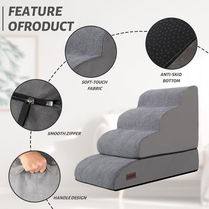 Aodisman 3-Step Dog Ramp and Stairs for Sofa and Chair - Non-Slip Sturdy Pet Steps for Small Dogs and Cats,15.7" H,Grey