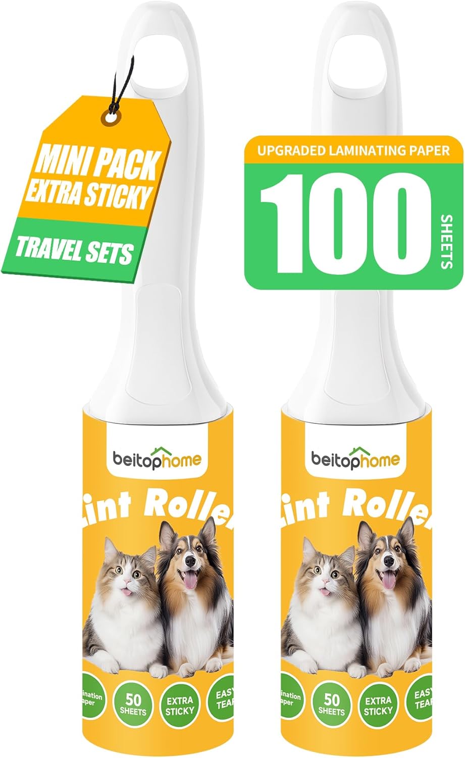 Lint Roller, 800-Sheet Extra Sticky Rollers for Pet Hair, 4 Handles, Value Pack for Dogs, Cats, Clothes, Carpet, Furniture