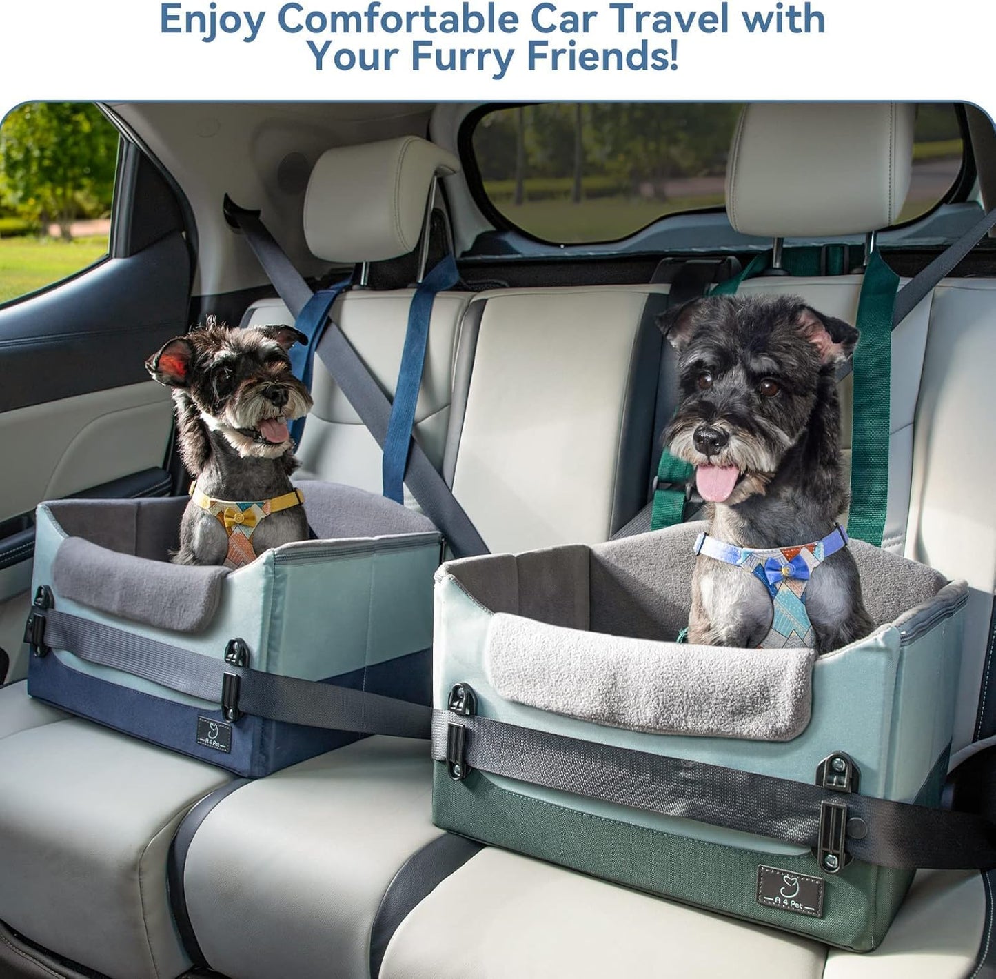 A 4 Pet Dog Car Seats for Small Dogs Under 25lbs – Safety Travel Booster Seat with Patent Buckles, Adjustable Leash – Reduces Anxiety & Road Trips – Frame Support for Cars, SUV, Pickup