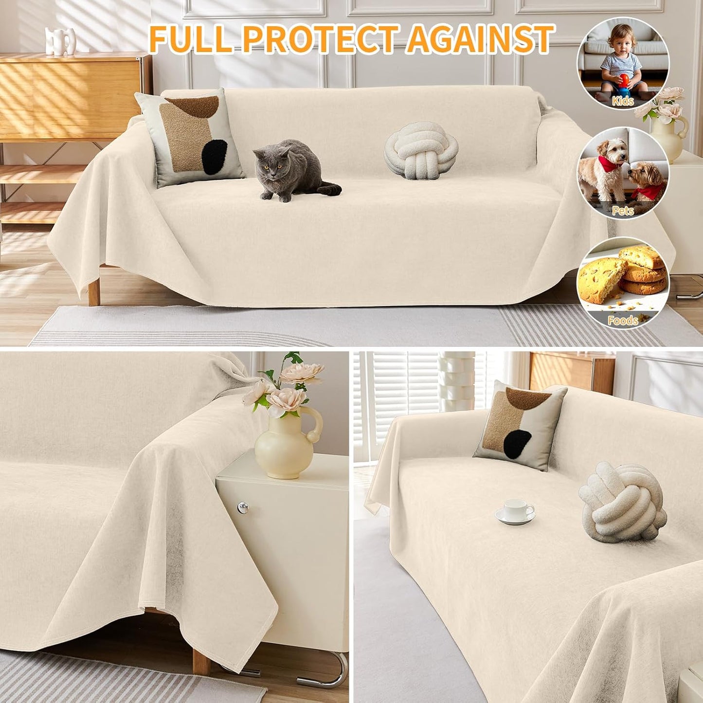 Deep Dream Cat-Scratch Resistant Couch Cover, Waterproof Sofa Cover for 3 Cushion Couch Washable, Pet Friendly Couch Protectors Anti Slip Thickened Love Seat Slipcovers for Pets, 71" x 118", Dark Grey