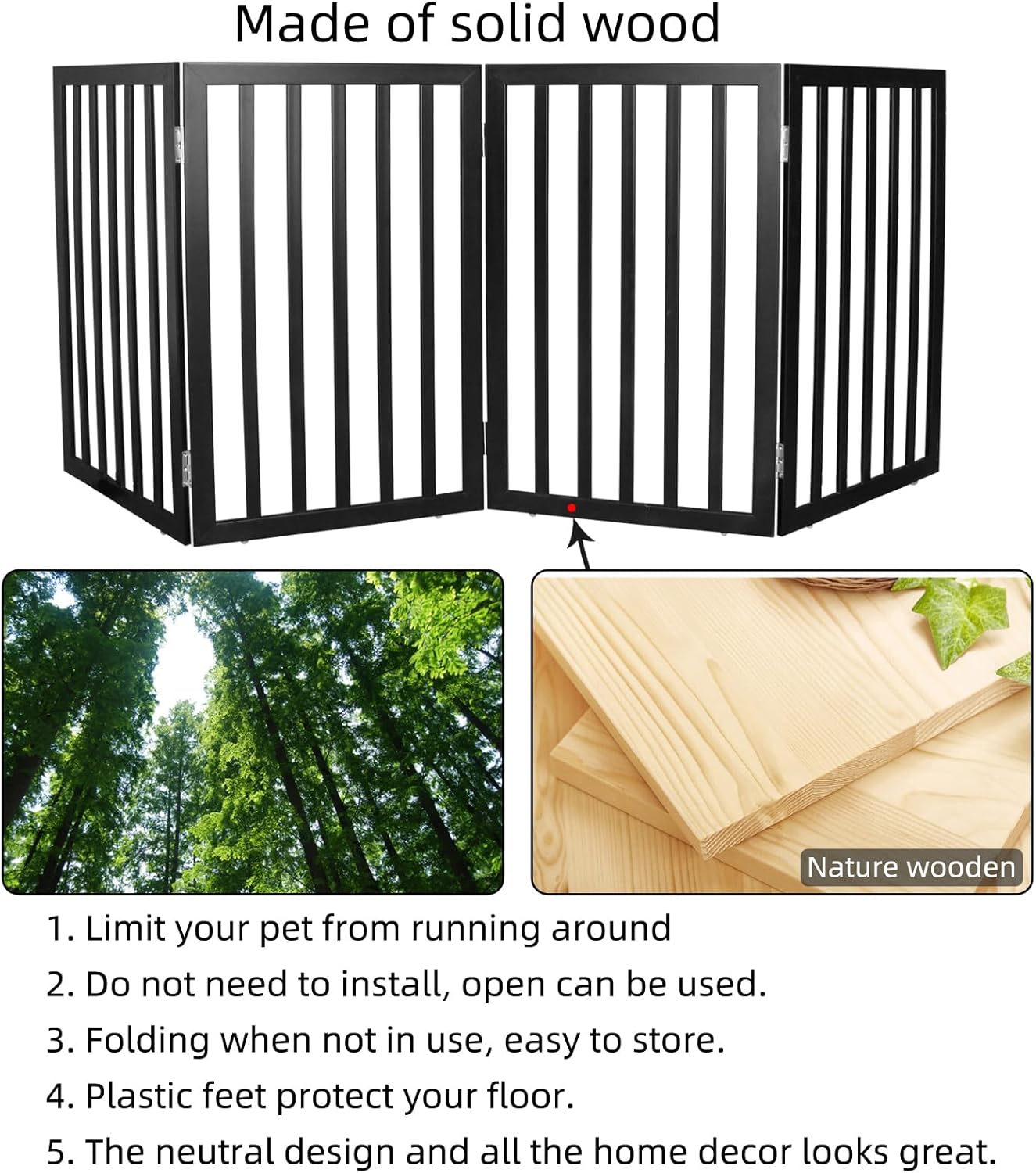 ZJSF Freestanding Indoor Dog Gate for House Foldable Wood Brown Puppy Gate for Doorways Pet Gate for Stairs Extra Wide Pet Fence 24" Height 2 Panels