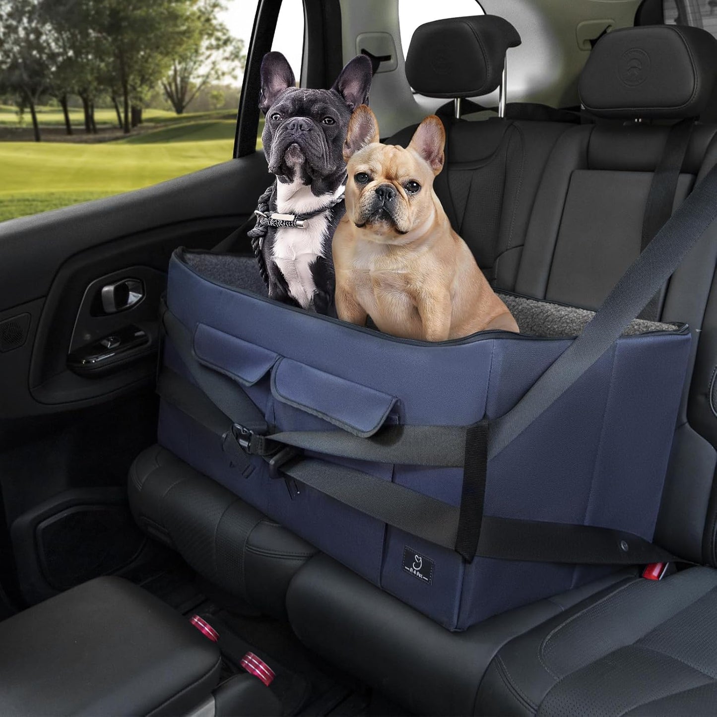 A 4 Pet Dog Car Seats for Small Dogs Under 25lbs – Safety Travel Booster Seat with Patent Buckles, Adjustable Leash – Reduces Anxiety & Road Trips – Frame Support for Cars, SUV, Pickup