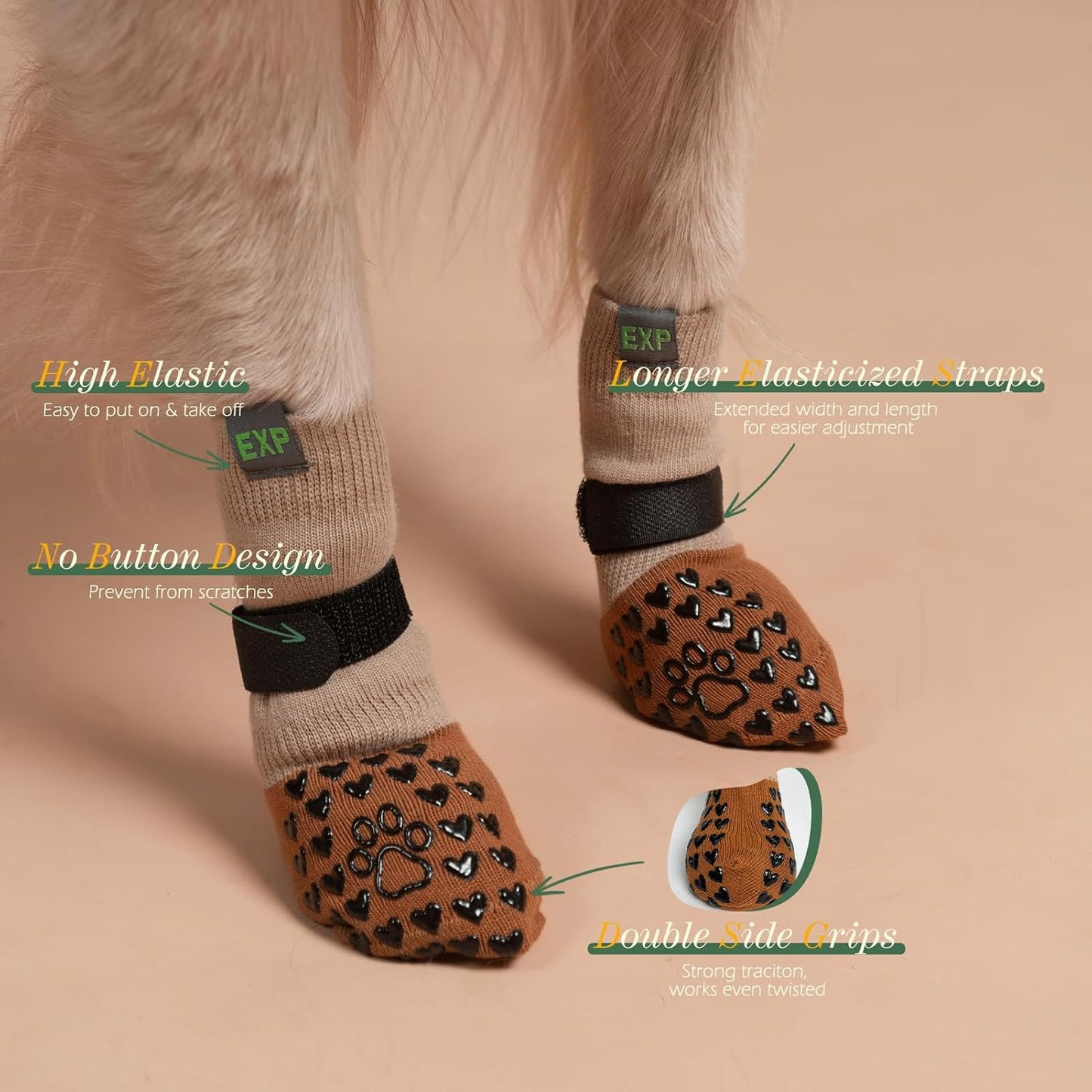 EXPAWLORER Anti Slip Dog Socks to Prevent Licking Paws, Dog Shoes for Hot Pavement Walk, Dog Booties for Hardwood Floors, Dog Boots & Paw Protectors with Grippers for Small Medium Large Senior Dogs M