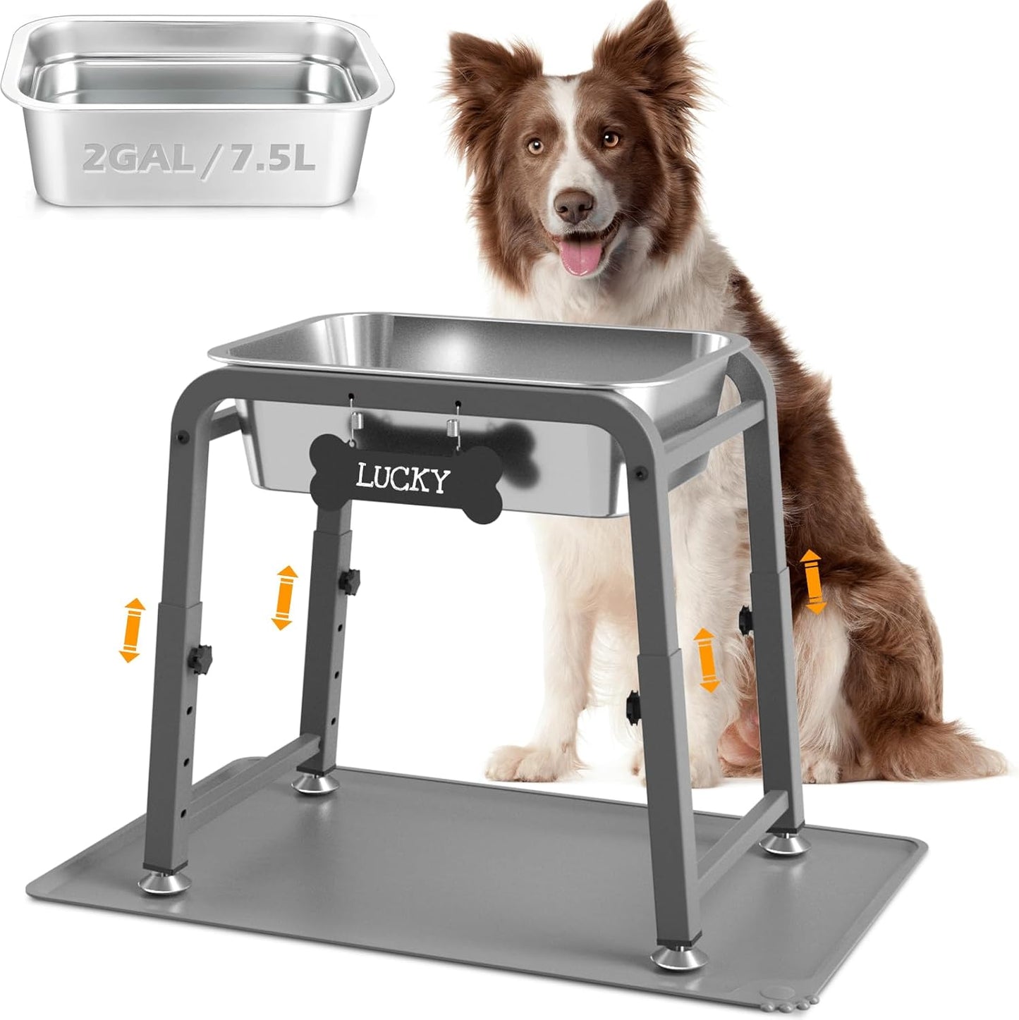 1.2 Gallon Elevated Large Dog Water Bowl with Mat, 4 Height Adjustable 12-17", Raised Dog Water Bowl Stand for Large Breed