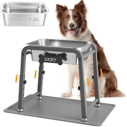 1.2 Gallon Elevated Large Dog Water Bowl with Mat, 4 Height Adjustable 12-17", Raised Dog Water Bowl Stand for Large Breed