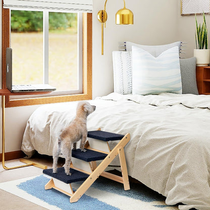 BRIKY 2-in-1 Dog Stairs/Ramp with 4 Steps, Foldable Dog Stairs for High Beds Cars Couch, Durable Wooden Pet Stairs for Small Medium Large Dogs, No Assembly Required