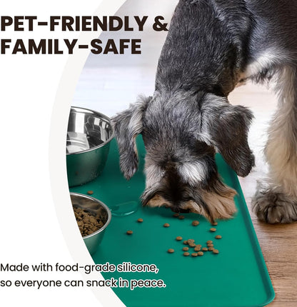 VIVAGLORY Dog Food Mat Flexmat Dog Bowl Mat, Placemat Food Tray with Raised Edges & Lip for Indoor Floor, Non Slip Waterproof Silicone Dish Placemat for Cat & Pet, S, Grey