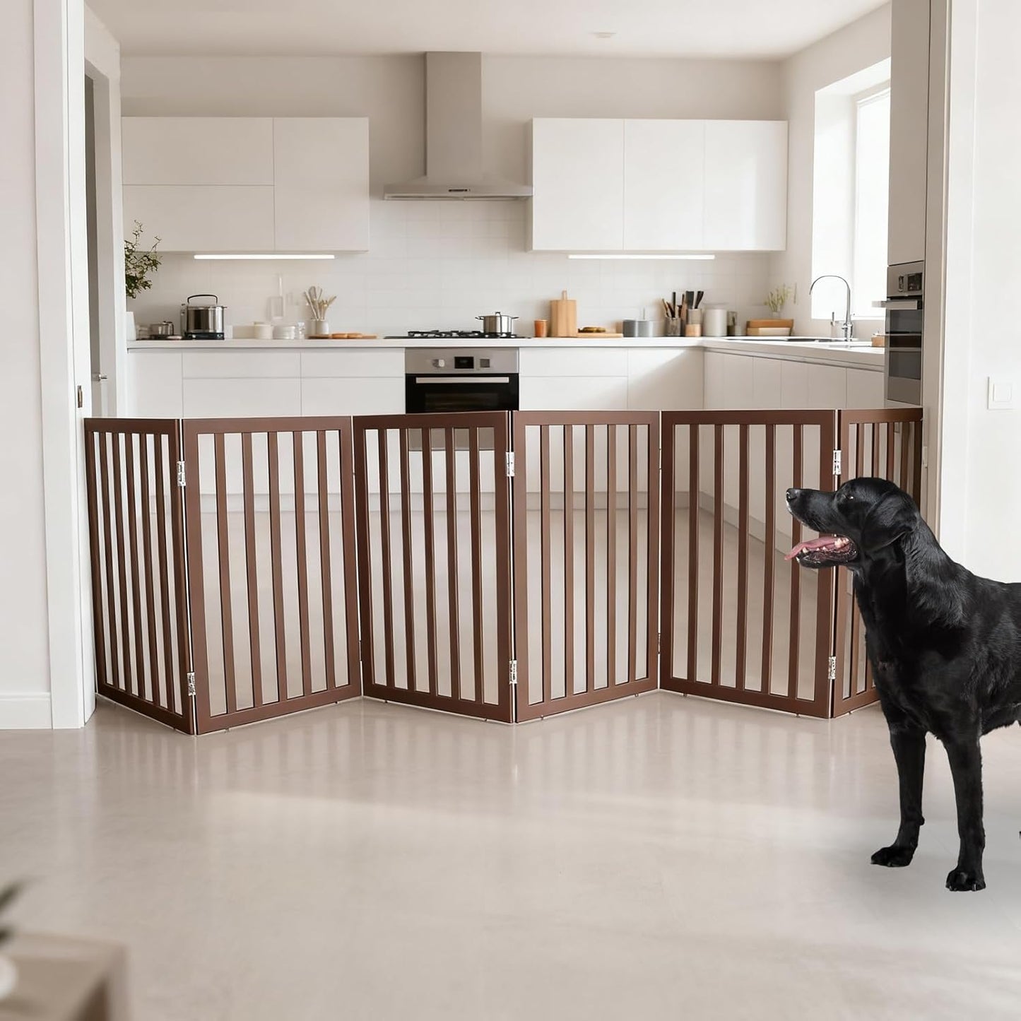 ZJSF Freestanding Indoor Dog Gate for House Foldable Wood Brown Puppy Gate for Doorways Pet Gate for Stairs Extra Wide Pet Fence 24" Height 2 Panels