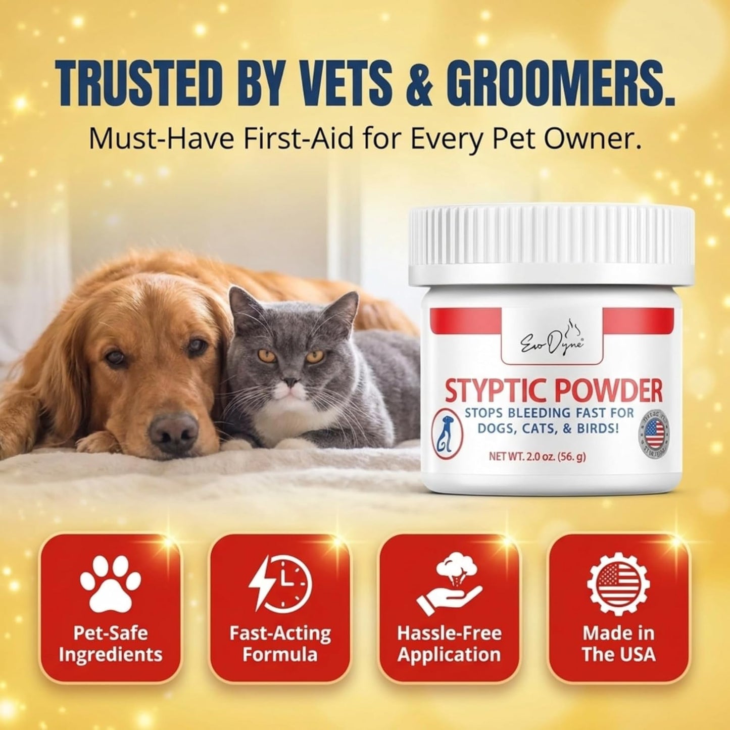 Styptic Powder for Dogs, Cats, and Birds (2 oz) by Evo Dyne | Fast-Acting Blood Stop for Pets | Quick Stop Bleeding Powder for Dog Nail Clipping, Grooming, Cuts and More (1-Pack)