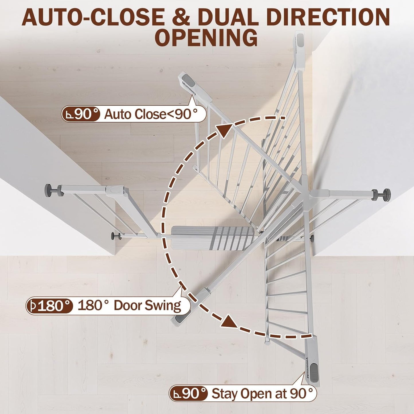 Baby Gate for Stairs, 29.7-40.6" Auto Close Dog Gate Indoor for Doorways, Dual-Lock Design, Adjustable Pet Gate No Drilling with Walk Thru Door for Hallways, Stroller Friendly, Black