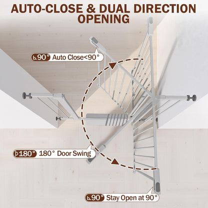 Baby Gate for Stairs, 29.7-40.6" Auto Close Dog Gate Indoor for Doorways, Dual-Lock Design, Adjustable Pet Gate No Drilling with Walk Thru Door for Hallways, Stroller Friendly, Black